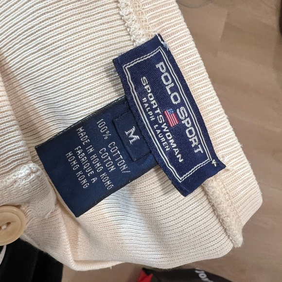 Vintage Polo Sport Women Cream Long Sleeve Ribbed Henley sz M 100% cotton - Picture 2 of 6